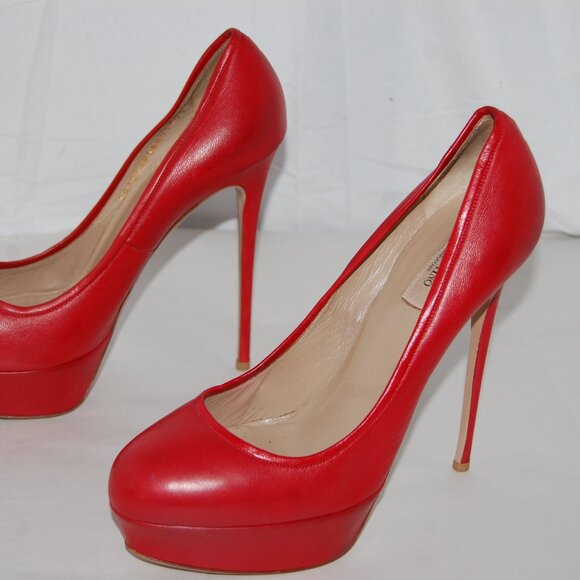 40.5US 10❤️ VALENTINO Red Leather Platform High Heels Pumps ITALY - Picture 14 of 16